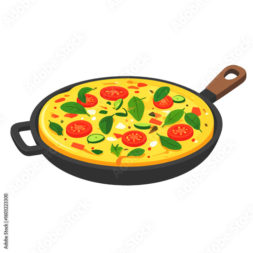 Colorful  Omelette In Cast Iron Pan