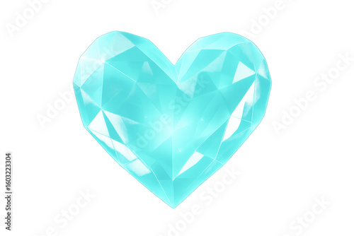 Bright, glowing cyan crystal heart, ideal for projects related to love, romance, or precious gems