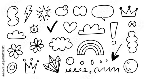 Whimsical hand drawn doodle elements collection shapes
