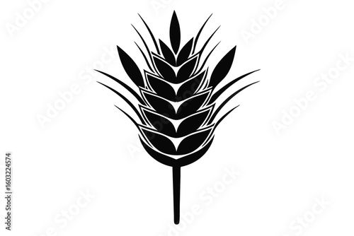 Minimalist Black Silhouette of Wheat Stalk, Cereal Crop Grain Illustration Design