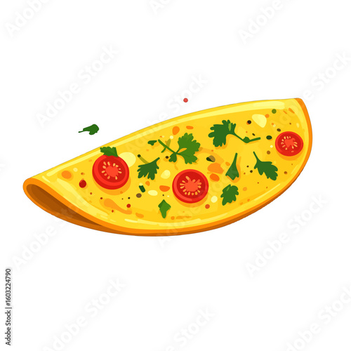 Delicious Golden Yellow Omelette With Tomatoes And Herbs