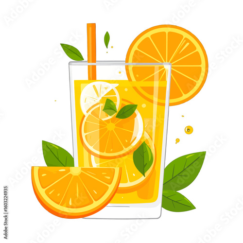 Vibrant Orange Juice In Glass With Fresh Fruit Slices