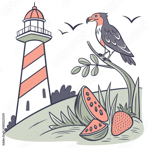 lighthouse with a bird