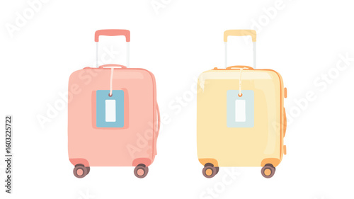 Professional Travel Luggage with Bag Tags Attached, Organized Travel Accessories Concept