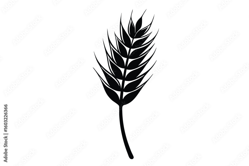 Silhouette Image of a Single Wheat Stalk, Grain, and Husk Illustration Silhouette Image of a Single Wheat Stalk, Grain, and Husk Illustration