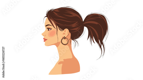 Stylish Young Woman with Happy Emotion Side View Profile Portrait