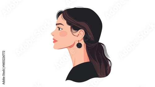 Stylish Young Woman with Happy Emotion Side View Profile Portrait