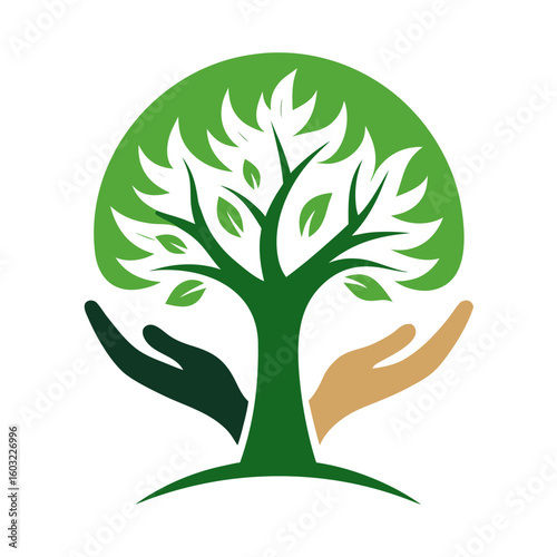 Tree of life supported by caring hands