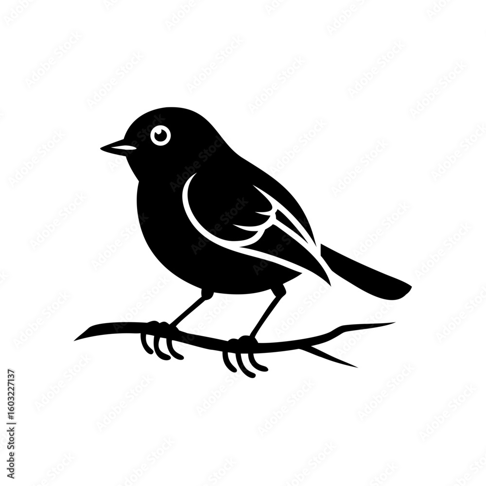 Fototapeta premium A minimalistic black and white silhouette of a bird perched on a branch