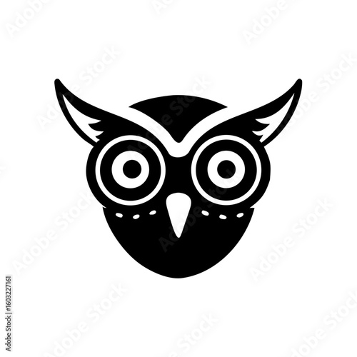 A black owl graphic image with simplistic and eyecatching style