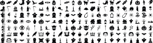 Big set of silhouettes of Halloween on a white background