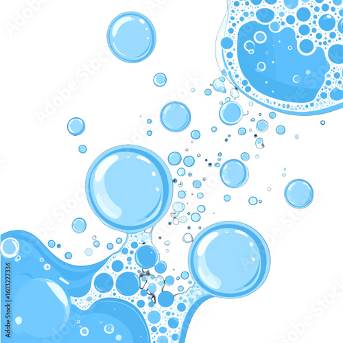 Abstract Blue Bubbles Splashing Water