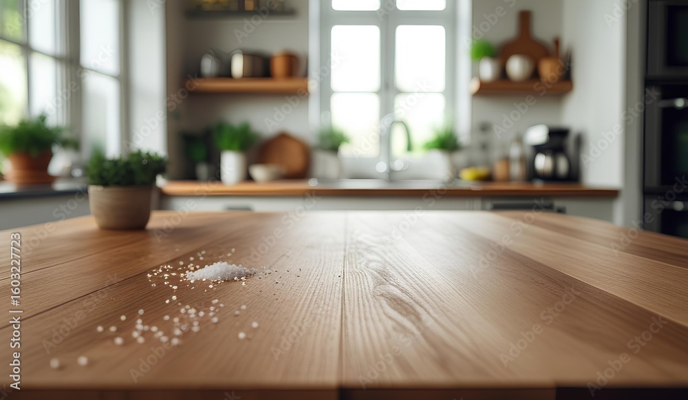 Fototapeta premium a wooden kitchen table with subtle textures and natural grains 