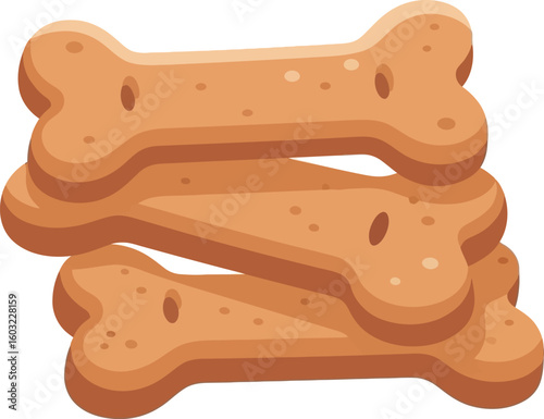 A stack of three bone shaped dog biscuits or treats isolated on a white background illustration