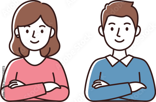 Happy cartoon family illustration with mother, father, boy, and girl smiling