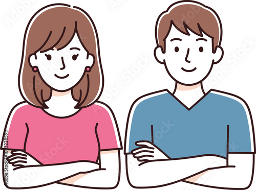 Happy cartoon family illustration with mother, father, boy, and girl smiling