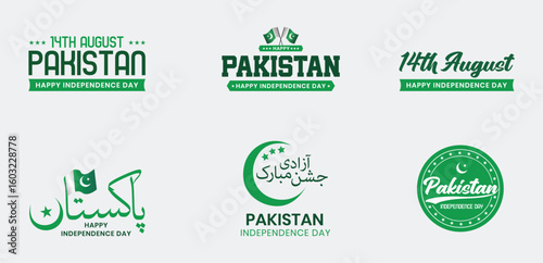 Elegant Pakistan Independence Day Logo, Typography, Stickers for August 14 Celebrations