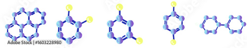 Cute Blue-Purple Molecule and Atom Cartoon Clipart Set – Colorful Chemistry Science Lab Illustration for Educational Projects and Fun Designs