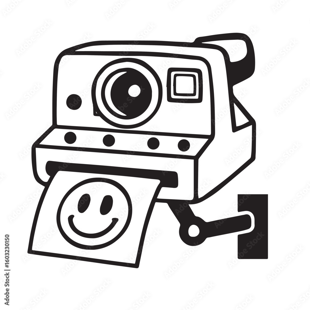 Fototapeta premium Instant camera with printed smiling photo vector.
