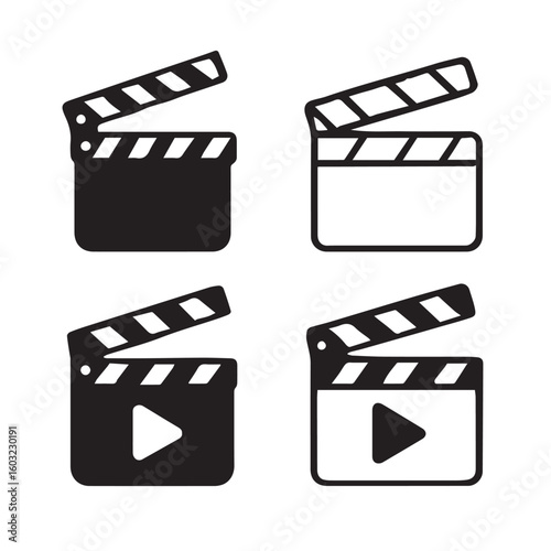 ovie clapper board icon set open and closed.eps