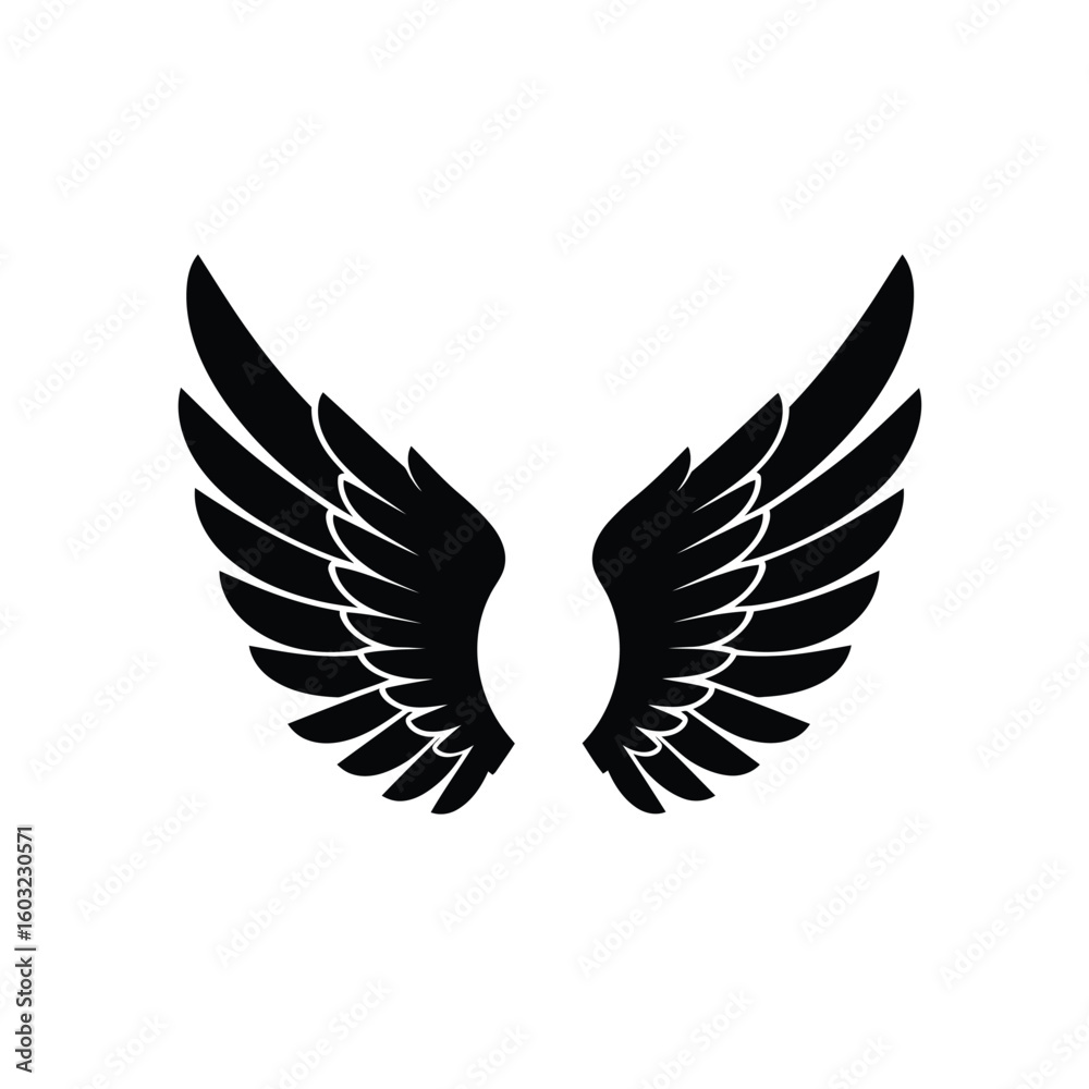 Black feathered wings icon white Black feathered wings icon white