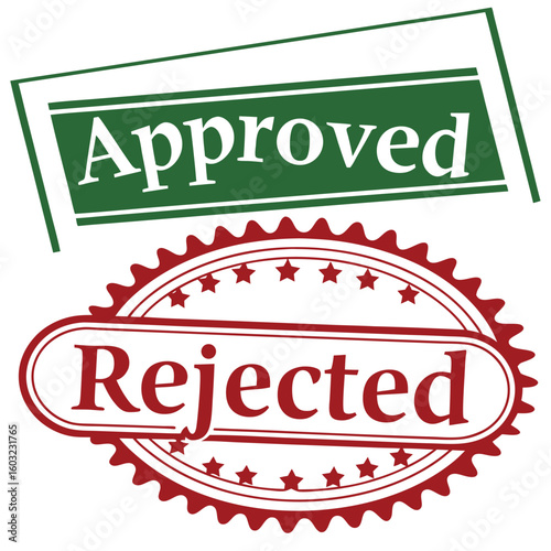 A green rectangle with approved contrasts with a red oval rejected stamp below clearly