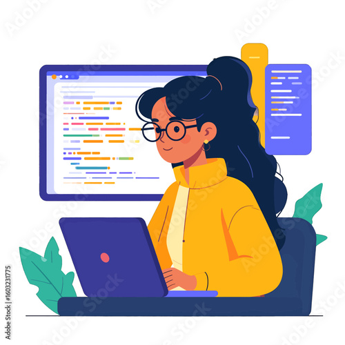 Young Woman Programmer Working on Laptop