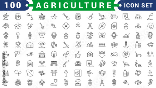 Farming and agriculture outline symbol collection. 65 editable stroke icons. Vector illustrator