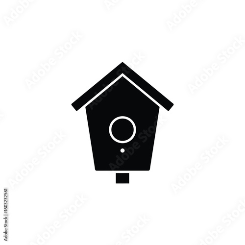 Black silhouette of a birdhouse icon white background