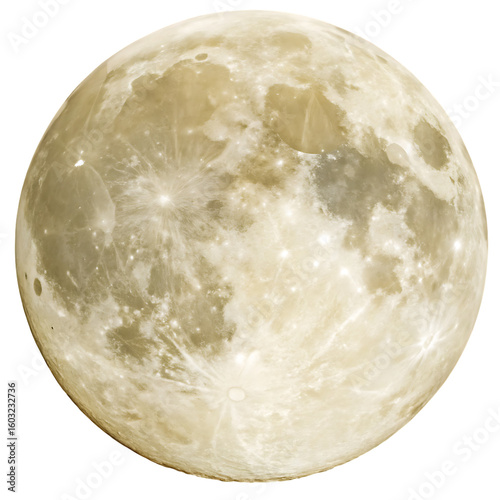 Detailed Full Moon with Craters and Luminous Surface on Transparent Background PNG