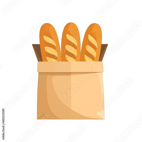 Three Baguettes In Brown Paper Bag