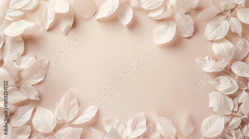 Minimalist Arrangement of White Paper Leaves on Beige Background