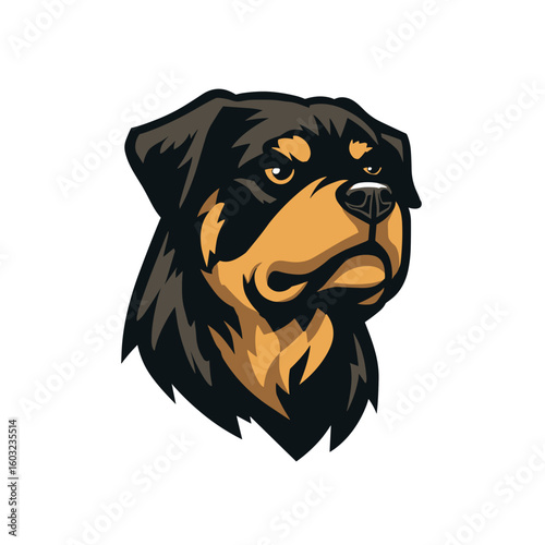 Detailed illustration of a rottweiler head showcasing its strong features and expressive expression in a minimalist design