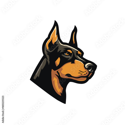 Detailed illustration of a Doberman pincher showcasing strong features and alert expression