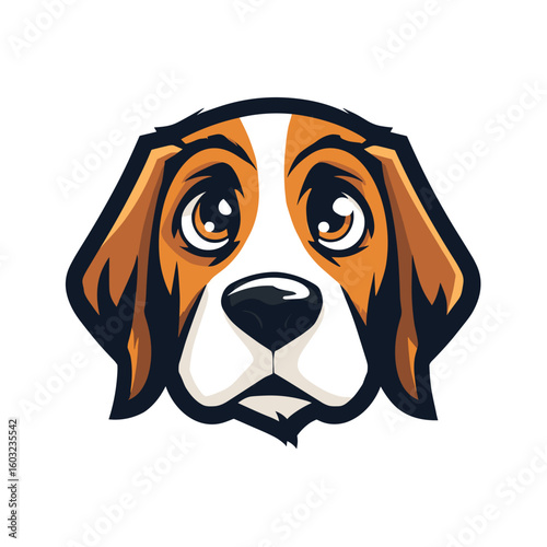 Cute beagle dog illustration with large expressive eyes and friendly expression in a cartoon style