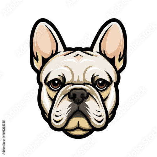 French bulldog face illustration featuring a playful and friendly expression in a vibrant, cartoonish style