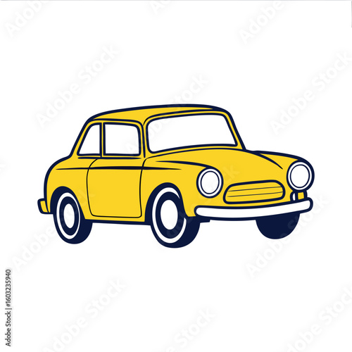 Yellow vintage automobile with dark blue trim vintage car