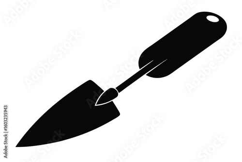 Isolated black silhouette of a gardening trowel tool with a handle loop