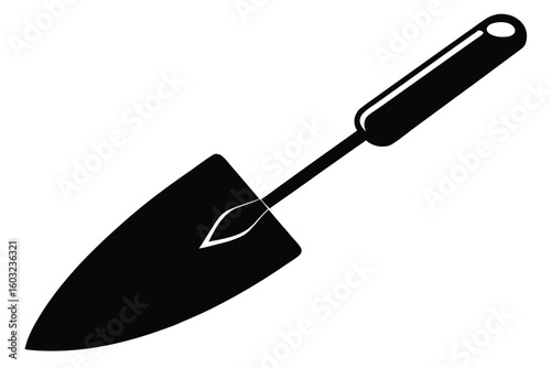 Garden Trowel Illustration Black Hand Tool with Rounded Handle for Planting Flowers