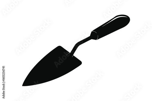 Black Silhouette of Garden Trowel with Curved Handle for Planting and Weeding