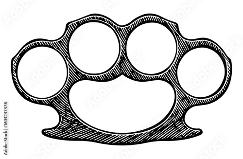 Brass knuckles in an etching style, in black and white