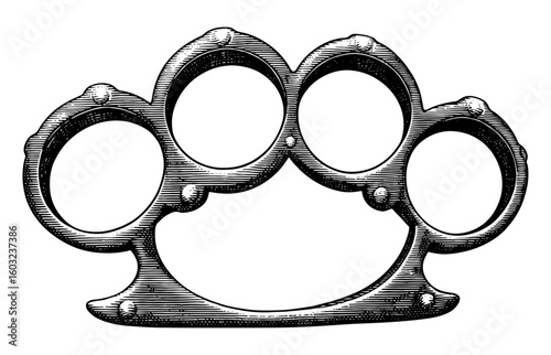 Brass knuckles in a stippled style, in black and white