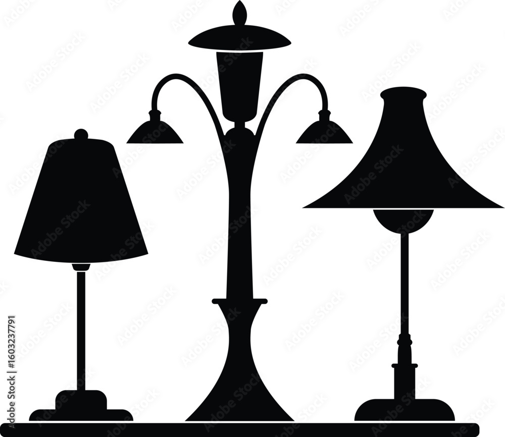 Obraz premium Table lamps silhouette on white background