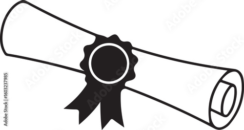 Black and white diploma scroll with ribbon certificate