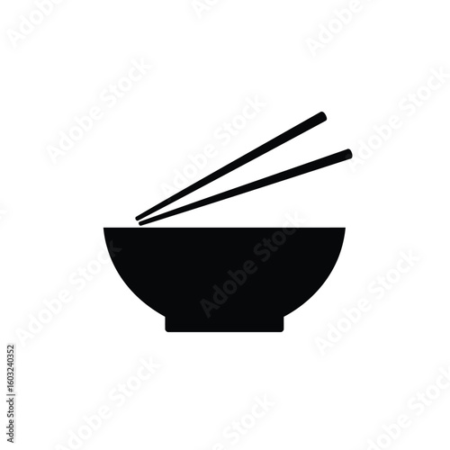 Black bowl with chopsticks icon food asian