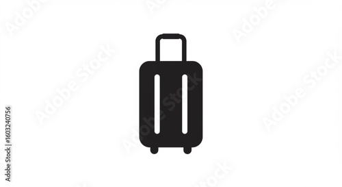 Simple black and white icon depicting a wheeled suitcase, ready for travel.