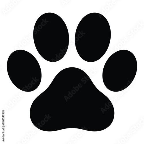 Simple black paw print silhouette on white background