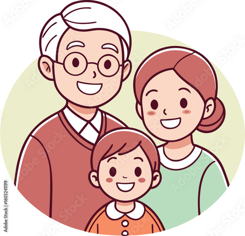 Cheerful cartoon family portrait with grandfather mother and child vector
