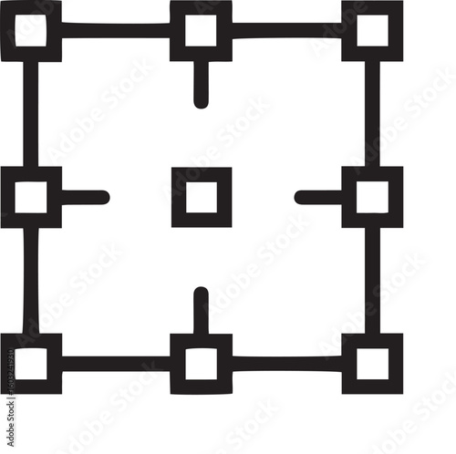 Black Square Grid with Central Square and Protruding Lines