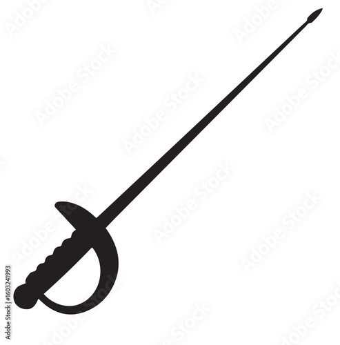 Elegant Black Rapier Sword Silhouette with Intricate Hilt Design